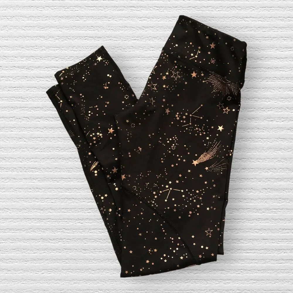 Old Navy Active Girls  XL 14-16 Leggings Black Outter Space Gold